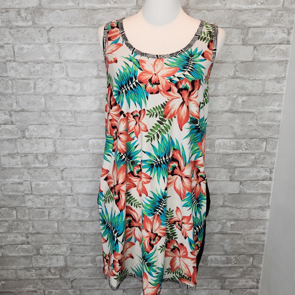Coco Reef Swim Dress Hawaiian Floral T-Back Beach Cover‎ Up Large